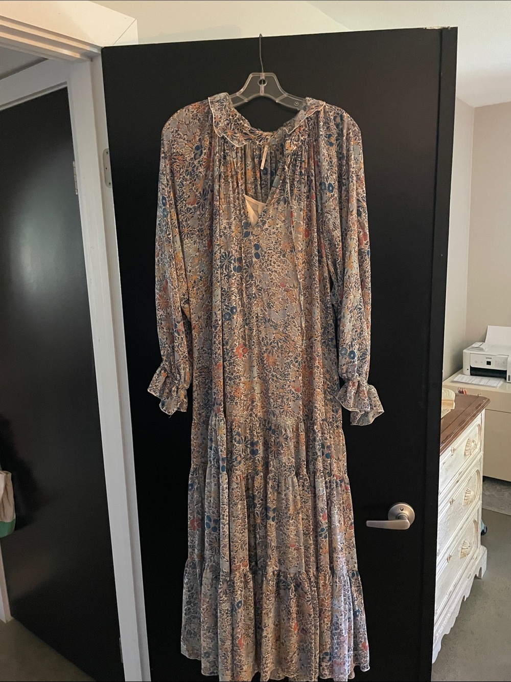 Free People Floral Boho Tiered Maxi Dress - Blue Multi